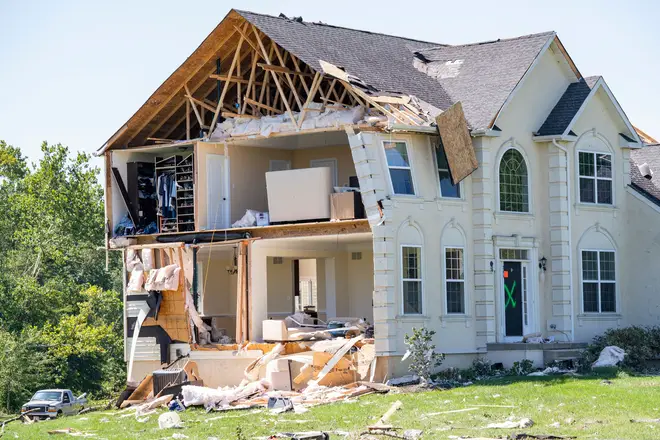 A severely damaged home in Mullica Hill, New Jersey