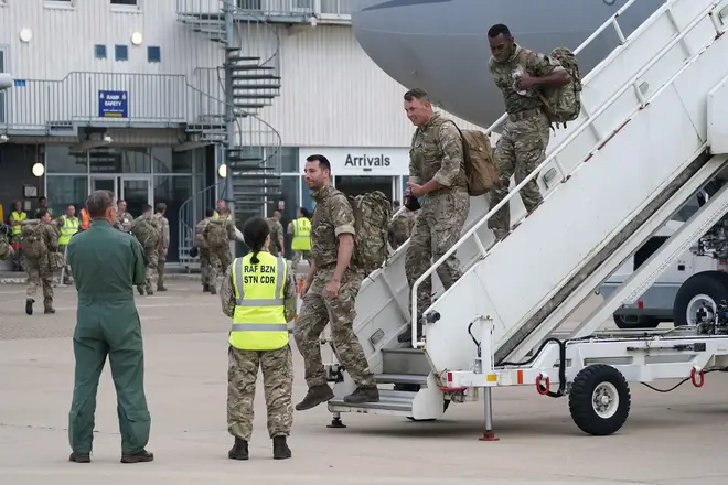UK troops pictured arriving back in the country last month