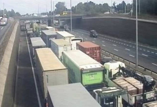Huge queues of trucks on the M25 this morning