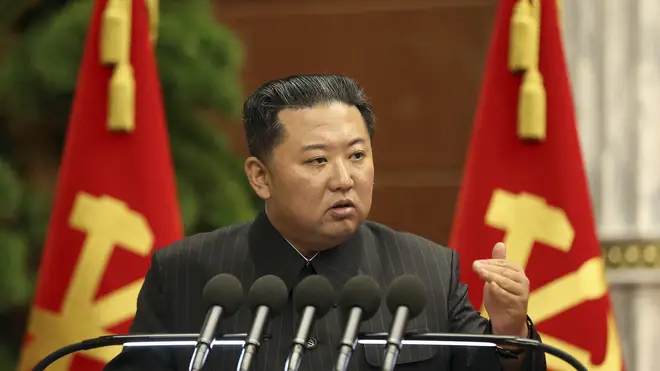 North Korean leader Kim Jong Un delivering a speech