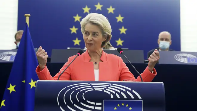 European Commission President Ursula von der Leyen speaking at the European Parliament in Strasbourg