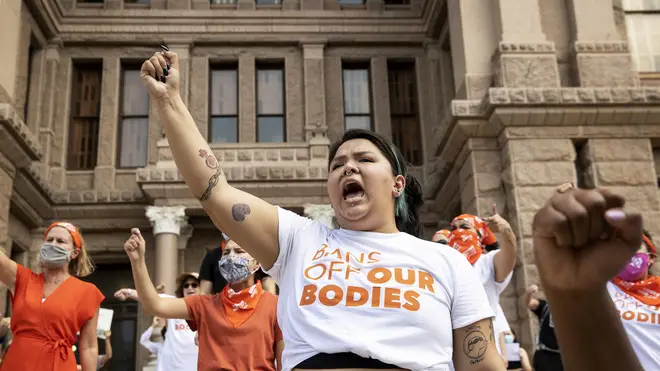 Women protest against the six-week abortion ban at the Capitol in Austin, Texas