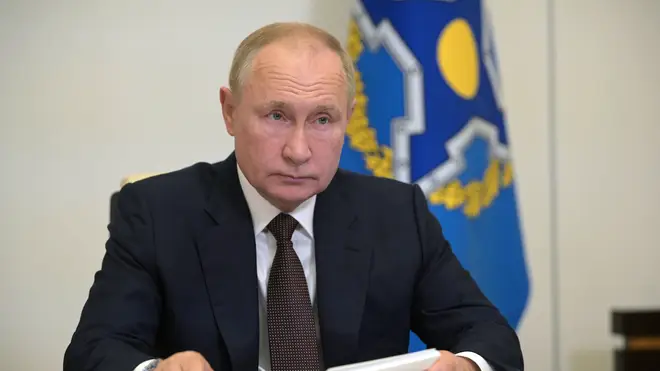 Vladimir Putin appeared via video-link for a meeting