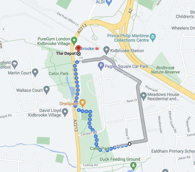 The route Nessa could travel to get to the pub - a very short distance from her flat