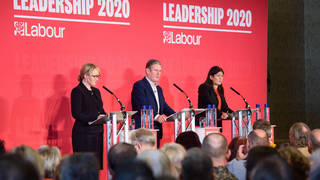 Rebecca Long-Bailey, Keir Starmer and Lisa Nandy speaking during a leadership hustings event for the Labour Party, at the Grand Hotel in Brighton.