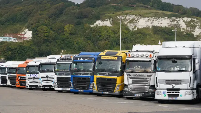 European lorries parked in Dover, Kent