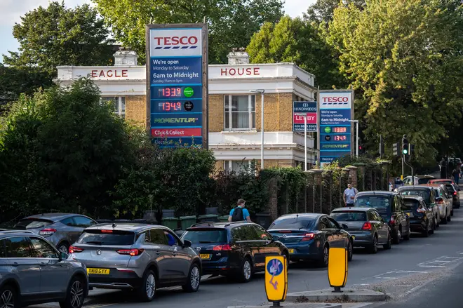 Motorists queue for fuel at a Tesco garage in Lewisham, south-east London