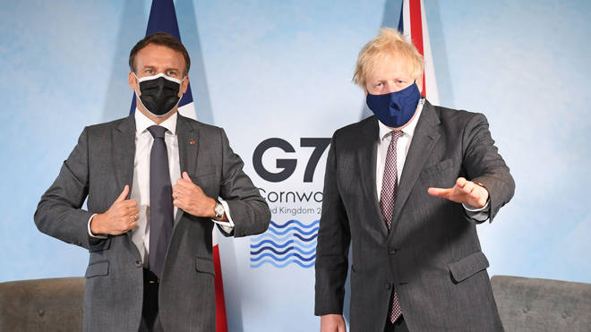 Boris Johnson and France's President Emmanuel Macron at the G7 in June