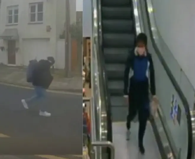 Left, Rouf fleeing the scene after the attack and right, in new clothing