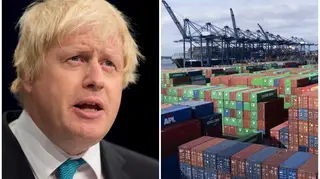 Boris Johnson has called in foreign workers to sort out supply chain issues, which include a massive build-up of cargo in Felixstowe, right