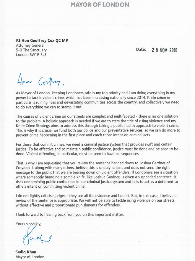 Sadiq Khan's letter to the Attorney General