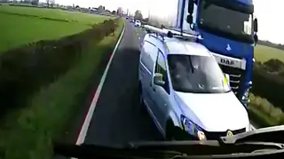 The reckless overtake was captured on dash-cam