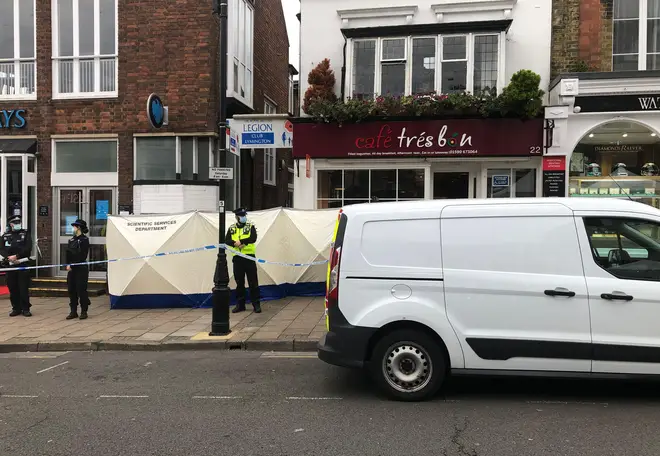 Police at the scene after the fatal stabbing in Hampshire