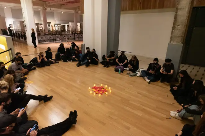 The youth climate activists are holding a vigil inside the museum.