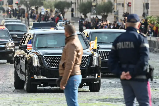 Joe Biden's motorcade arrives ahead of his meeting with the Pope today
