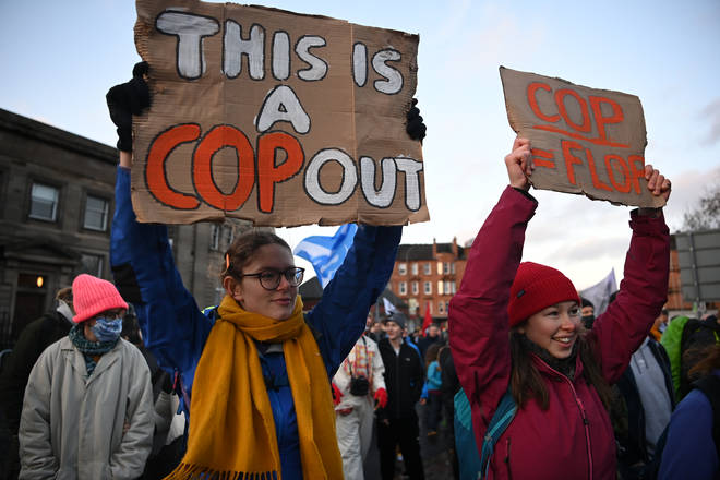 Climate protesters in Glasgow on Saturday.