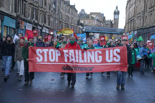 Protestors gathered in cities across the UK including Glasgow, the host city of COP26