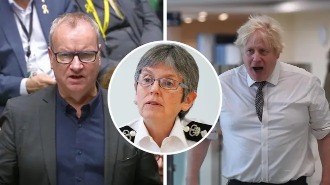 SNP MP Pete Wishart (L) wrote to Dame Cressida Dick to urge her to investigate the allegations against Boris Johnson and the Tory party.