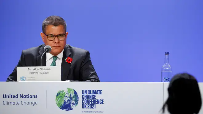 COP26 President Alok Sharma pictured on day one of the summit