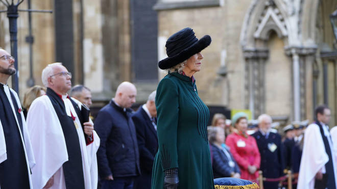 The Duchess of Cornwall observes a two minute silence at Westminster Abbey