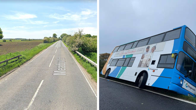The bus overturned on Meadow Lane in North Hykeham
