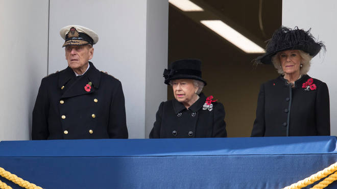 The Queen has watched previous remembrance services from a Government building balcony, flanked by the late Prince Philip