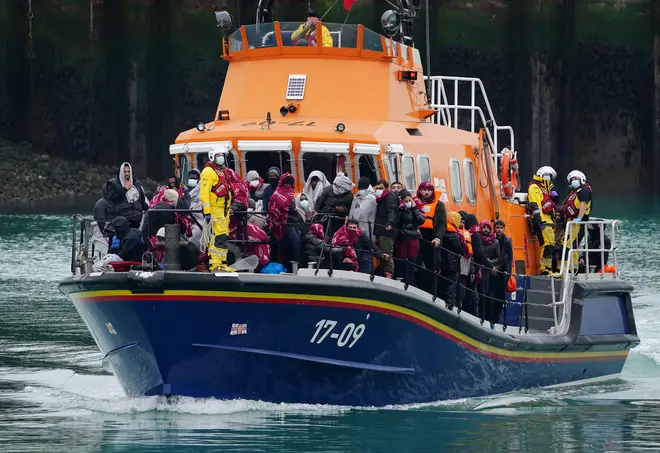 A group of people thought to be migrants are brought in to Dover, Kent, on board the Dover lifeboat, following a small boat incident in the Channel.
