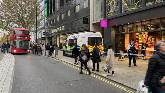 Shoppers were evacuated on Oxford Street after reports of a man with a knife