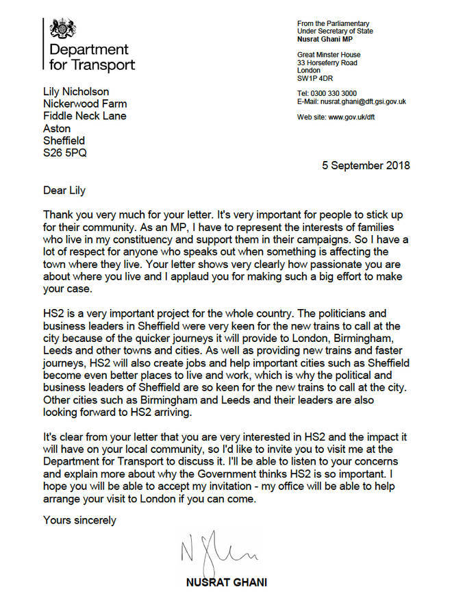 The letter to Lily from the Department of Transport. Picture: LBC