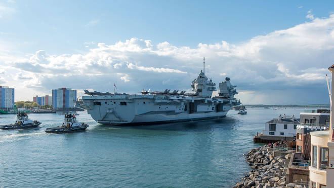 The F35s are embarked on the gigantic HMS Queen Elizabeth aircraft carrier