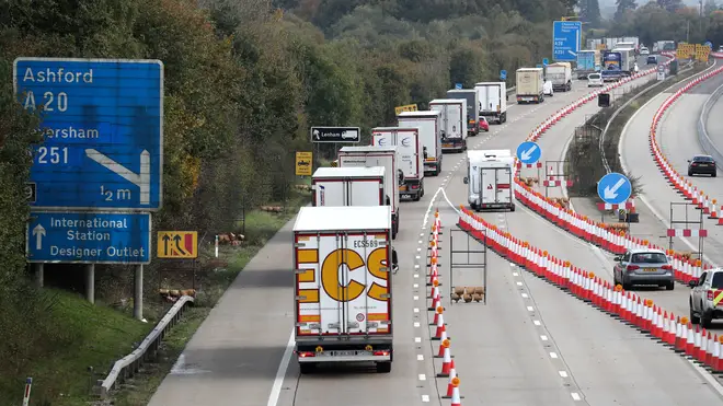 Traffic passes through Operation Brock on the M20 in Kent