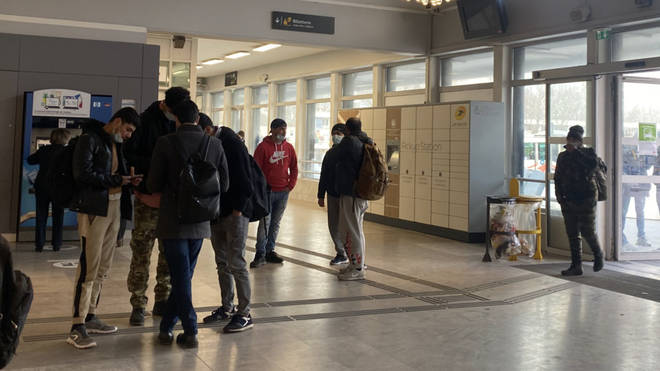 Groups of migrants at Gare De Calais Ville today