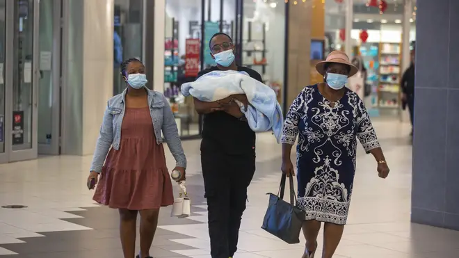 People wearing masks at a shopping centre in Johannesburg, South Africa