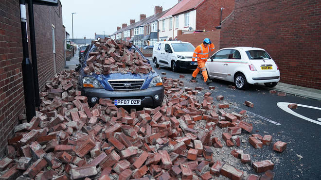 Falling masonry destroyed this car in Sunderland
