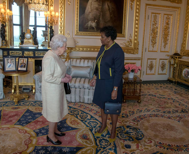 Barbados' last Governor-General Dame Sandra Mason with The Queen