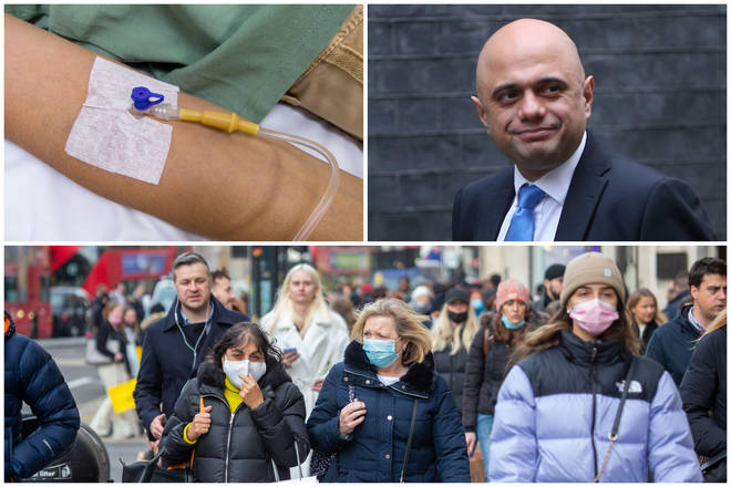 The UK has approved a new Covid treatment, administered through intravenous infusion, which may be effective against the Omicron variant – though Sajid Javid cautioned studies are still needed to prove this.