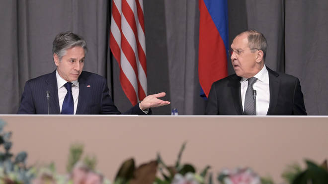 US secretary of state Antony Blinken, left, and Russian foreign minister Sergey Lavrov in Sweden