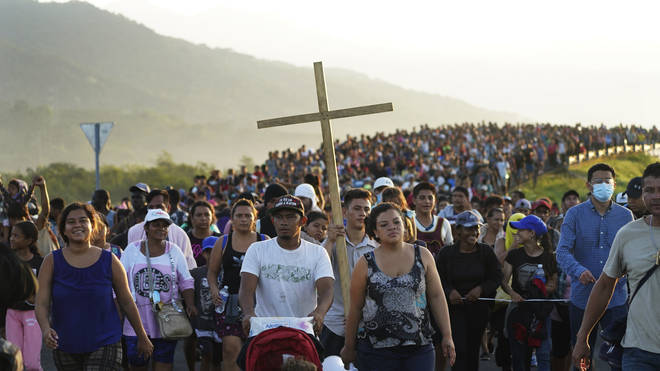 Migrants leave Chiapas state in Mexico and continue their trek north towards the country's border with the US