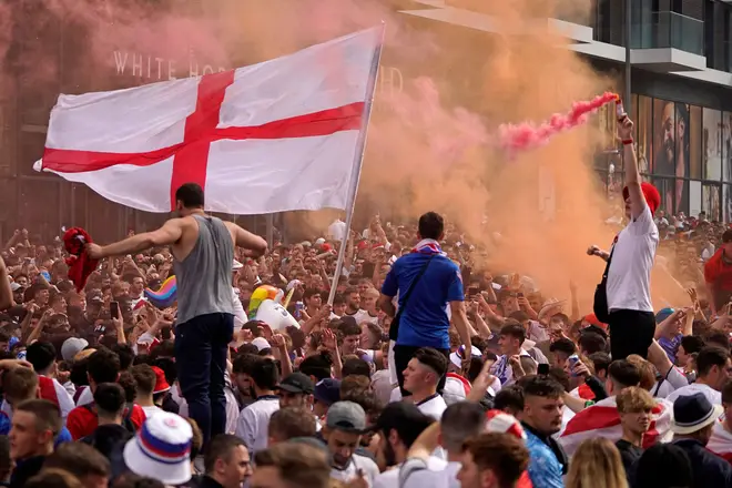 England fans outside Wembley ahead of the final. The review said an official fan zone would have acted as a 'pressure valve'.