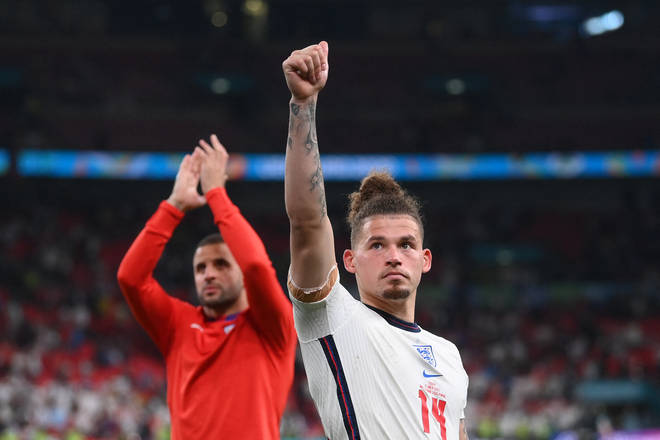 England's Kyle Walker and Kalvin Phillips after the final. Baroness Casey said she refuses to be represented by perpetrators of the disorder on the day. 'I choose instead to be represented by the England team.'