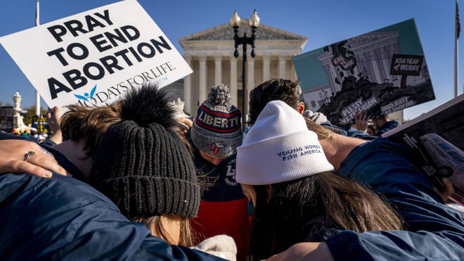 Anti-abortion protesters in front of the US Supreme Court earlier this month