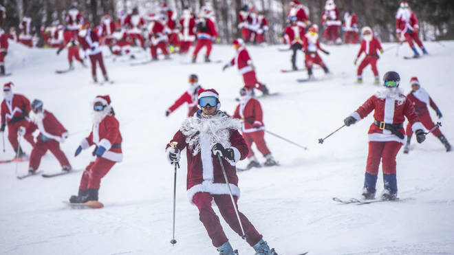 Santas hit the slopes in Maine