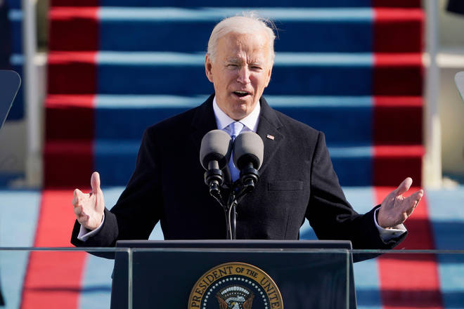 Joe Biden speaks during the 59th Presidential Inauguration at the U.S. Capitol in Washington