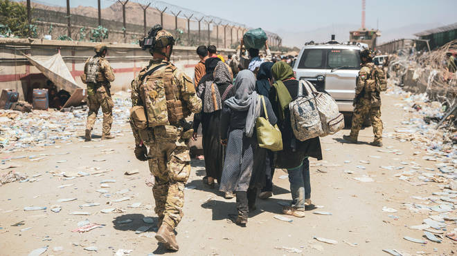 Evacuation at Hamid Karzai International Airport in Kabul, Afghanistan