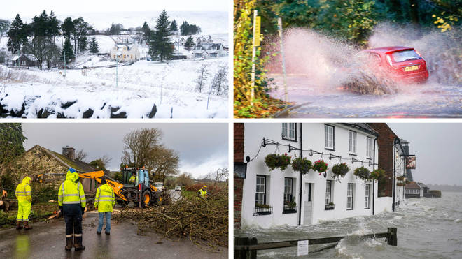 Weather warnings for snow, rain and wind have been issued