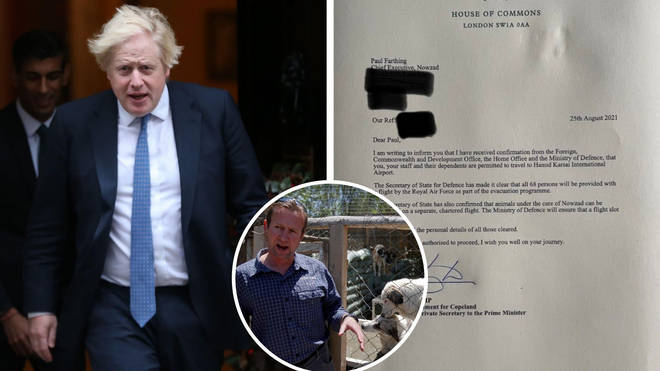 Boris Johnson faces questions over a letter about Pen Farthing's Afghan animals