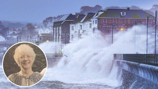 Huge waves in Penzance, Cornwall. Inset: Venetia Smith