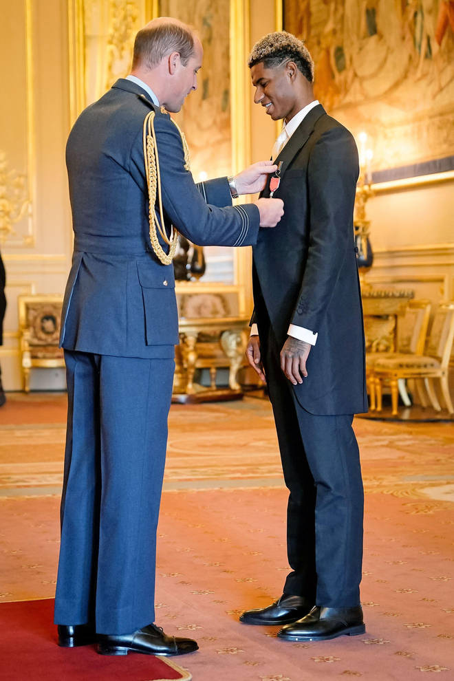 Footballer Marcus Rashford was made an MBE by the Duke of Cambridge during an investiture ceremony at Windsor Castle.
