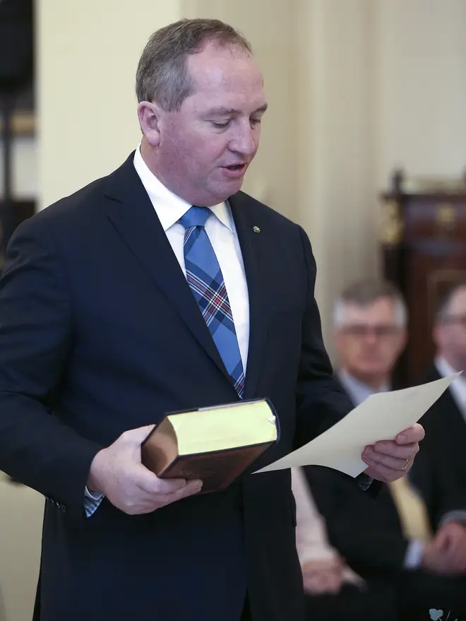 Barnaby Joyce takes the oath of office as he was sworn in as deputy prime minister at Government House in Canberra, Australia, on July 19, 2016