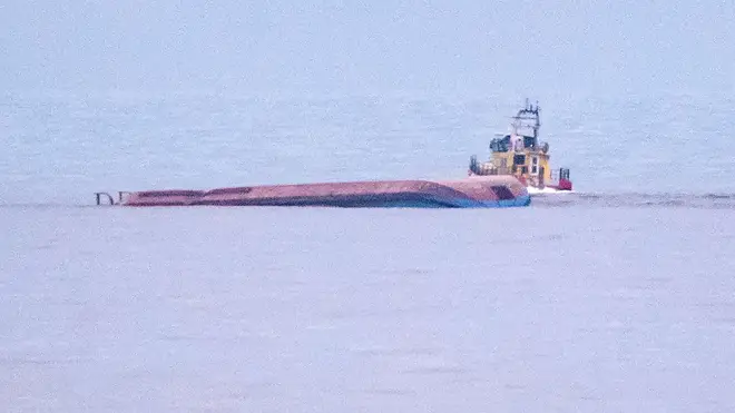 The Karin Hoej capsized after the collision in the early hours of Monday